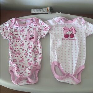 Baby Gear Pink Cherry Print Baby One-Piece Bodysuits - Set of 2